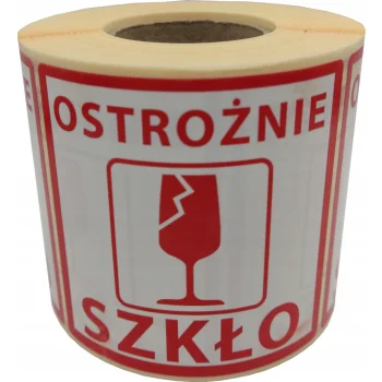 ETYKIETY 74x74mm OSTROŻNIE SZKŁO 500szt